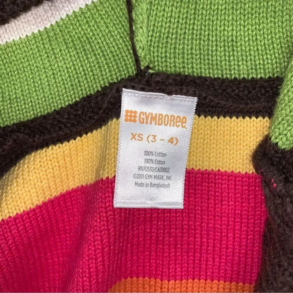 Gymboree Cardigan Sweater Girls 3-4 Fall Colorful striped Long Belt Button Front